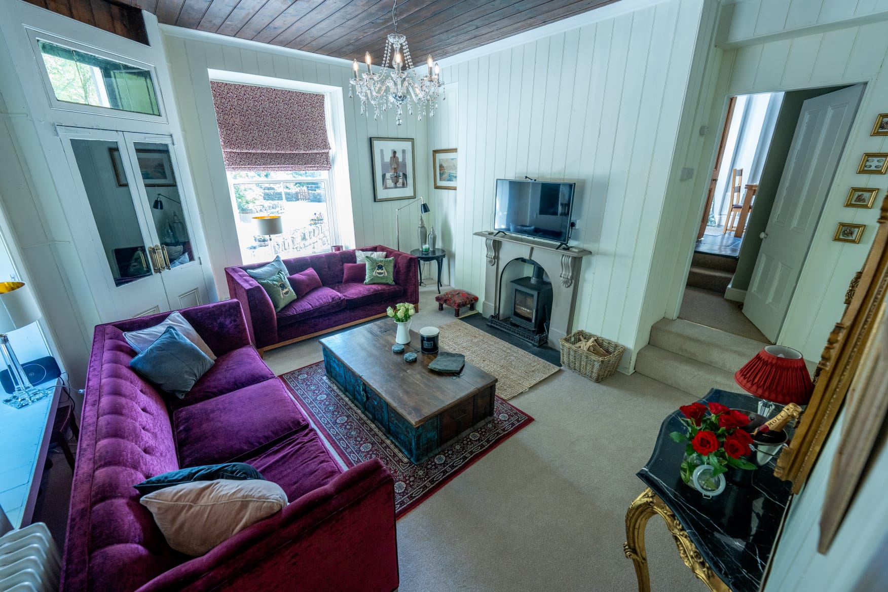 The lounge with woodburner